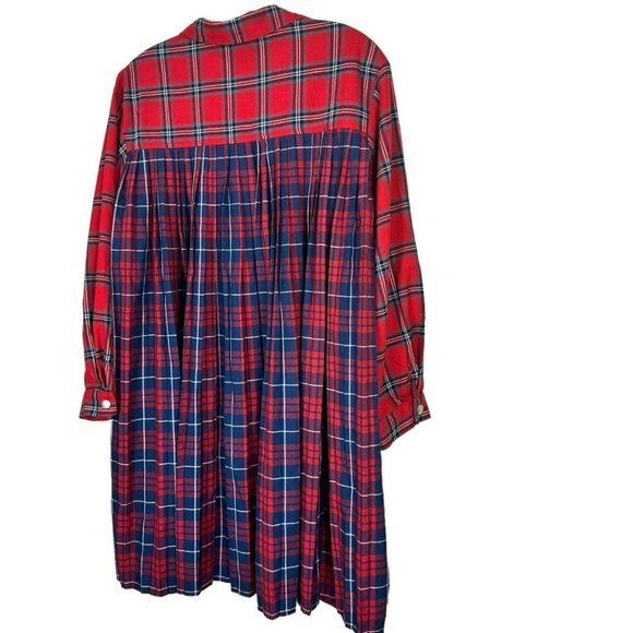 Zara Plaid Flannel Red Blue Long Sleeve Button Up  Shirt  Dress Size 13 14 - Picture 8 of 12